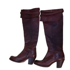 Frye Cuffed Tall Knee High Heeled Leather Boot